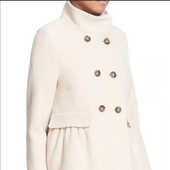 Joie Yara Wool Peacoat Peplum New Cream Ivory Beige M Military Officer Coat - Picture 2 of 11